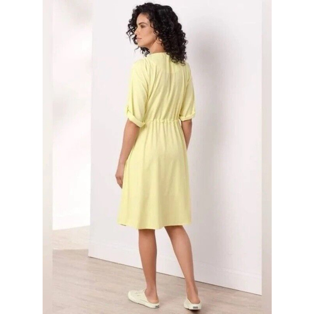 Soft Surroundings Go‎ Lively Traverse Dress Yellow Roll Tab Sleeve Women's M - Picture 2 of 8